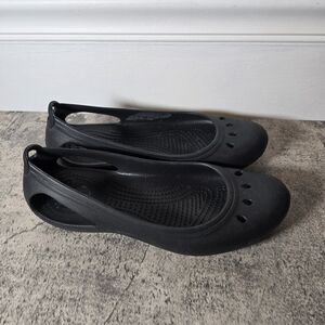 Crocs Women 8 Kadee Black Ballet Flat Crocs Lock Bottom Slip On Comfort Sz 10